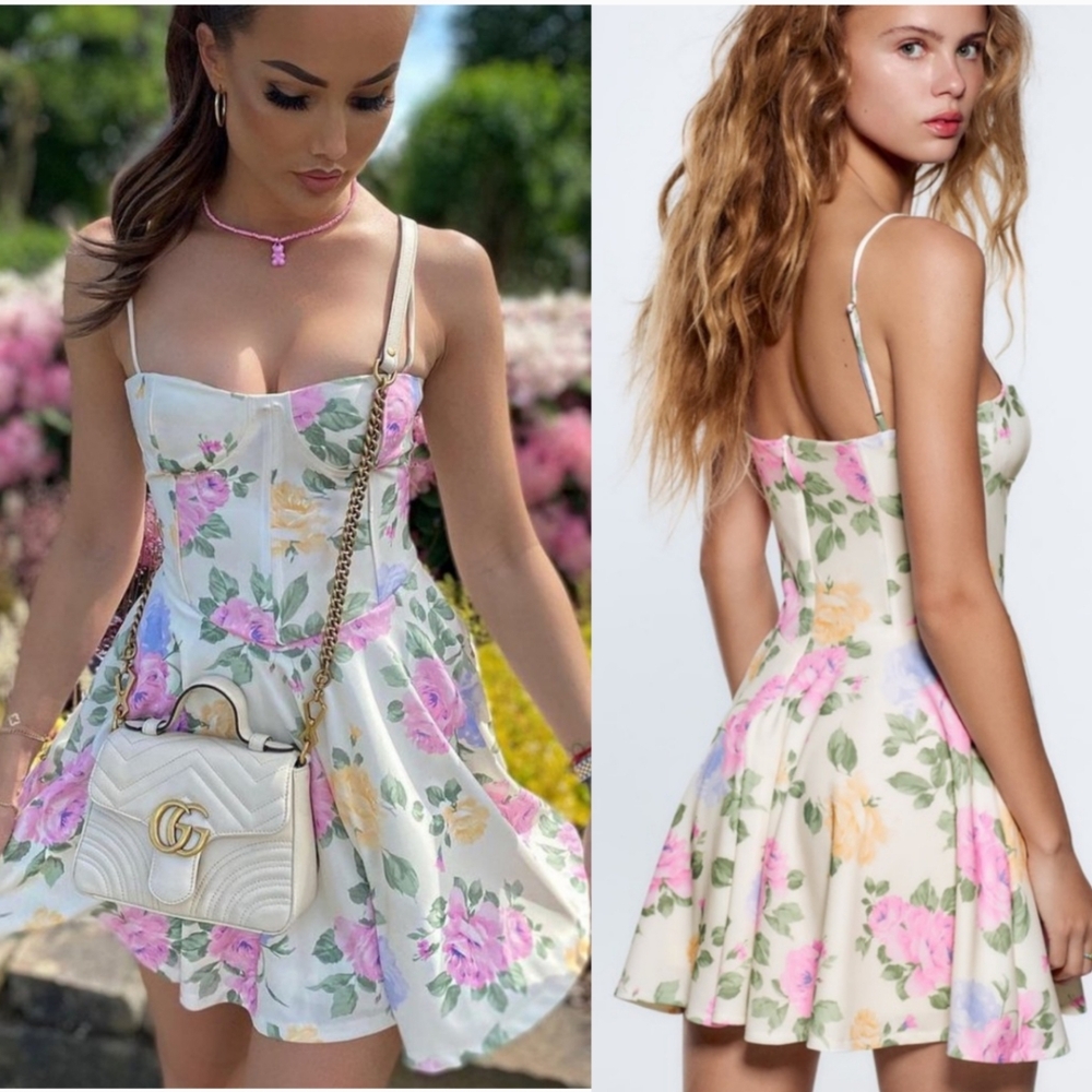 ZARA (BLOGGERS FAV) Floral Mini Corset Dress - Picture 2 of 11